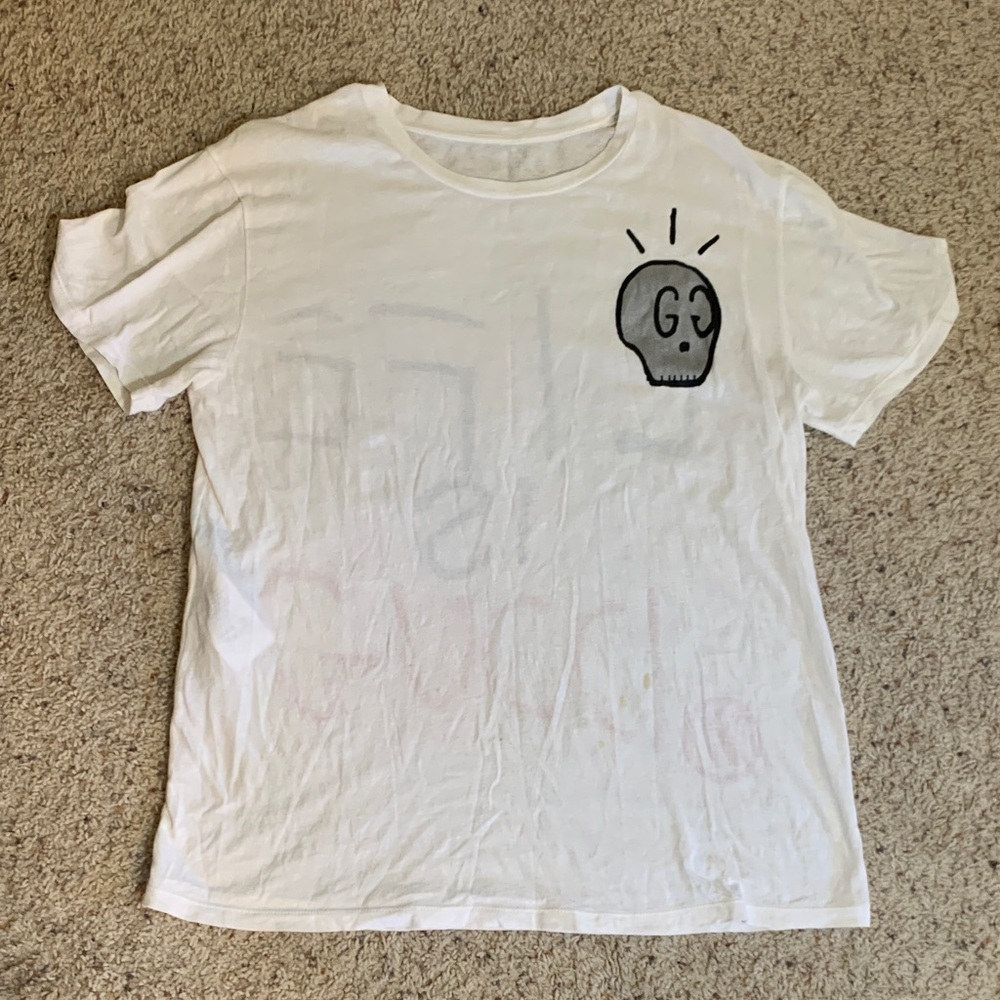 Gucci White Silver GG Skull “Life is Gucci” Crew T-Shirt Top Sz. L